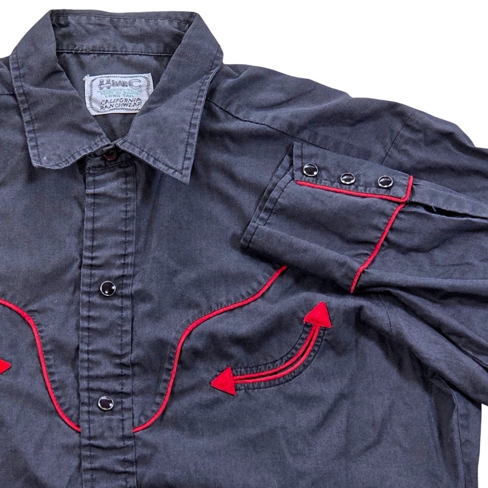 H Bar C Pearl Snap Button Down Shirt with Red Accents
